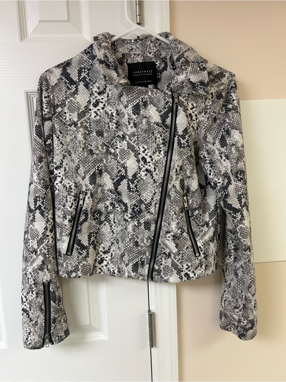 Sanctuary Jacket Faux-Snake Print Motorcycle Moto Gray
